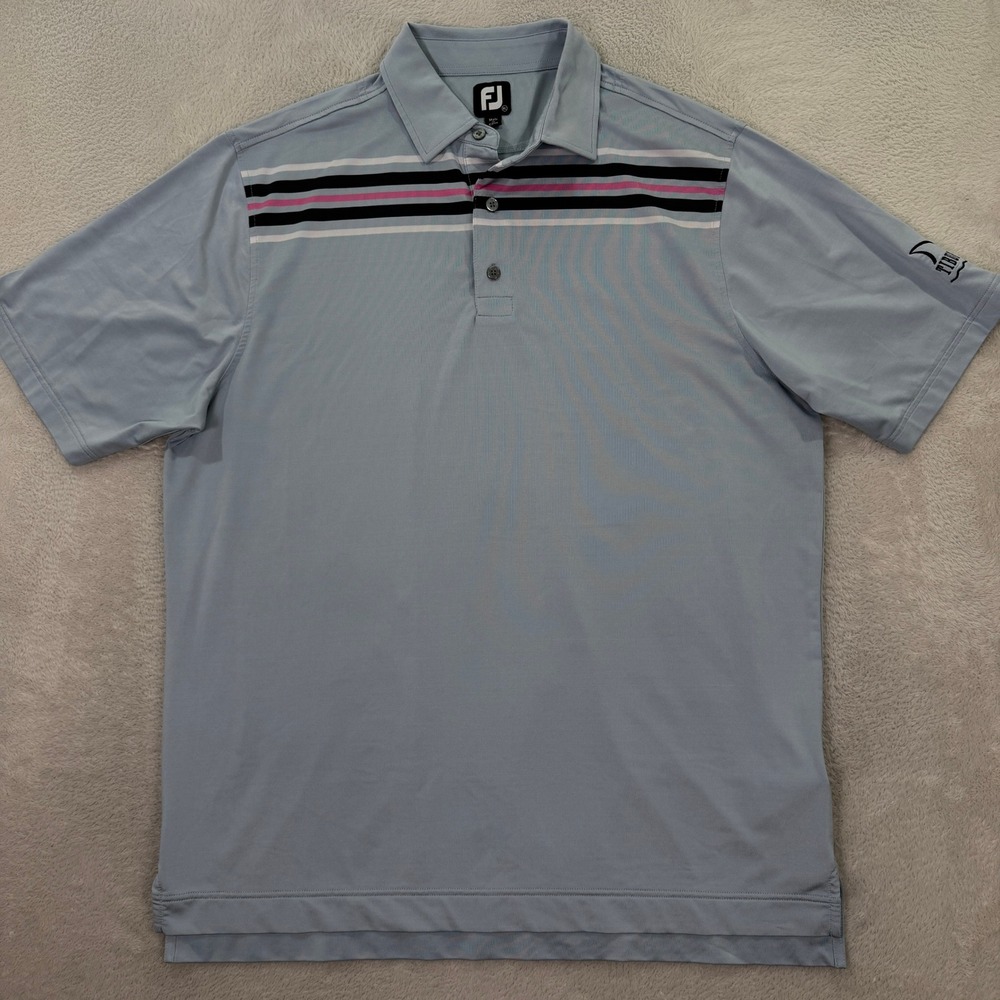 FootJoy Mens XL Polo Shirt Light Blue Striped Tiburon Naples Golf Performance